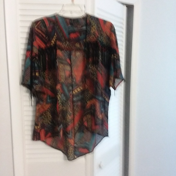 Boho fringed multi print open cardigan - Picture 1 of 4